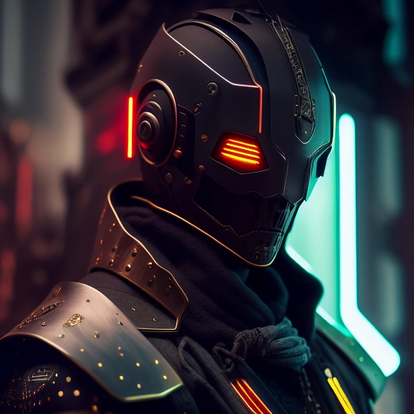 Detailed Ghotic Medieval portrait of  cyberpunk style , futuristic (neon :1.1)reflective wear, sci-fi, robot parts, gold parts, machine face
cinematic light, reflections, polished
ef 50mm, ((art by Greg Rutkowsky)), (studio ghibli:1.1), artgern, art, illustration, ((dark atmosphere)), ((vegnette)), ((HDR))
((minimal palette colors)), soothing tones, muted colors, dim, calm colors, pastel colors
highly details, intricate details