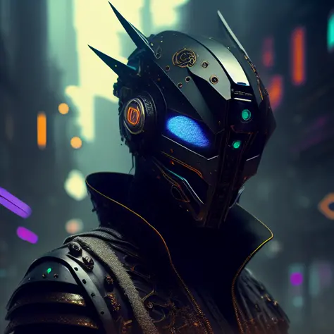 Detailed Ghotic Medieval portrait of  cyberpunk style , futuristic (neon :1.1)reflective wear, sci-fi, robot parts, gold parts, ...