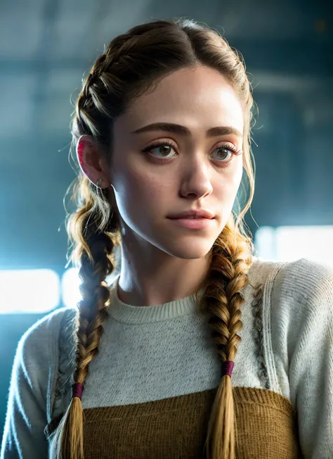 a woman with braids and a sweater looks at the camera