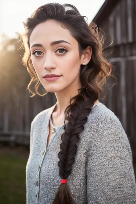 a woman with long hair and a braid in her hair