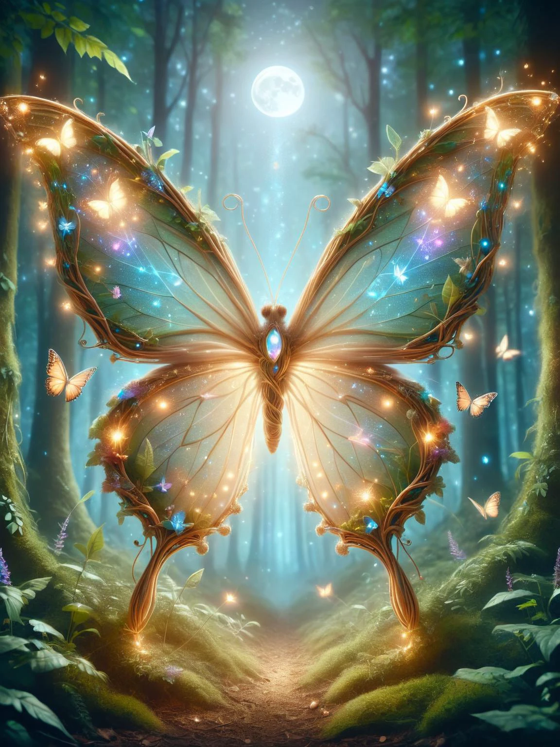 An ais-fairy butterfly, its wings a prism of dreamlight, casting a ...