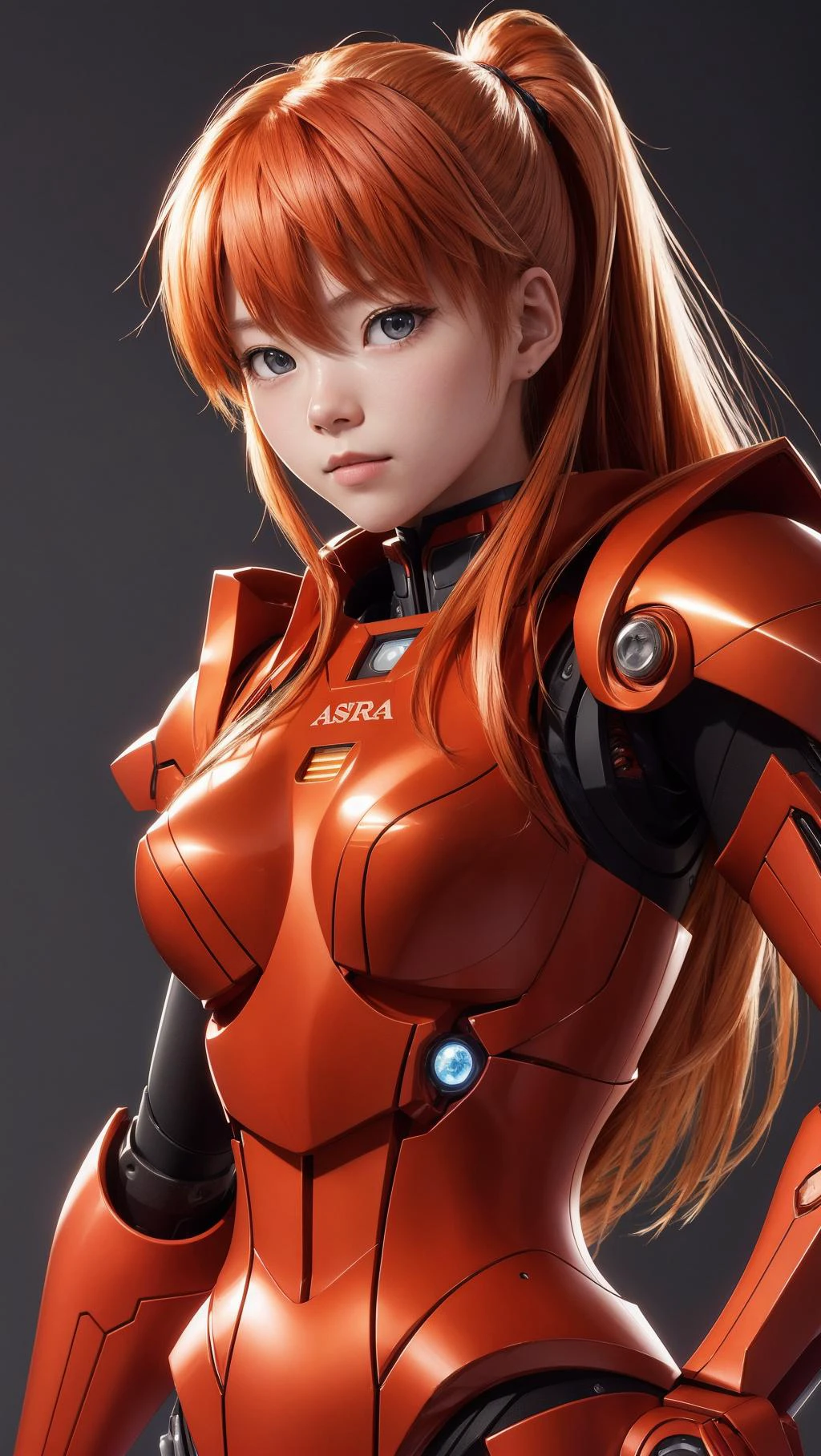 Asuka Langley Soryu, studio photography , good lighting,full sci-fi armor, portrait shot, upper body,looking at viewer, facing viewer,