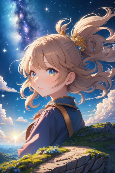 (masterpiece, best quality), absurdres, (close view:1.4),
1girl, shining sky, vast world, gazing, awe-inspiring expression, dist...