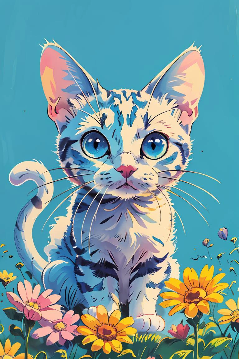 masterpiece, high quality, a cute cat,   j_pastel_color
