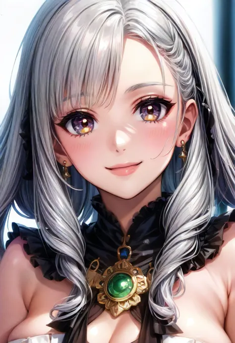 anime girl with long gray hair and a necklace