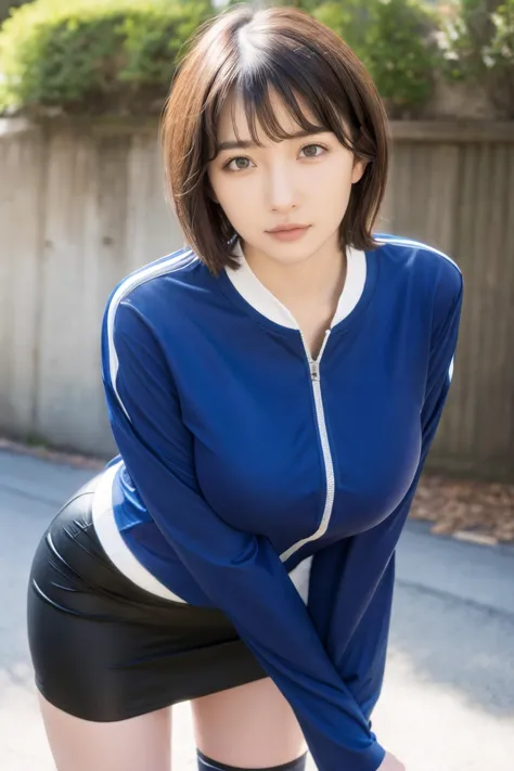 1girl, meiwashio_jav, large breasts, parted lips, bangs, brown eyes, short hair, jewelry, <lora:JAV_mei_washio_v1_epoch_12:0.8>
wearing bike jacket and tshirt, pencil skirt, thighhighs, leaning forward,
looking at viewer, shot using canon DSLR,
detailed body, attractive body, perfect human body, realistic face,
(ultimate quality, masterpiece, highres:1.0), realistic:1.6, photorealistic,