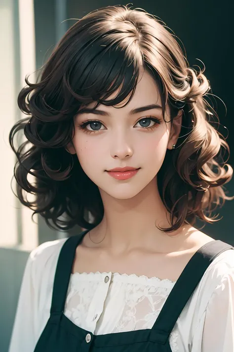 cinematic style,realistic,masterpiece,best quality,1girl,smirk,curly hair,rejuvenation,retro,film grain,<lora:GoodHands-vanilla:1>,