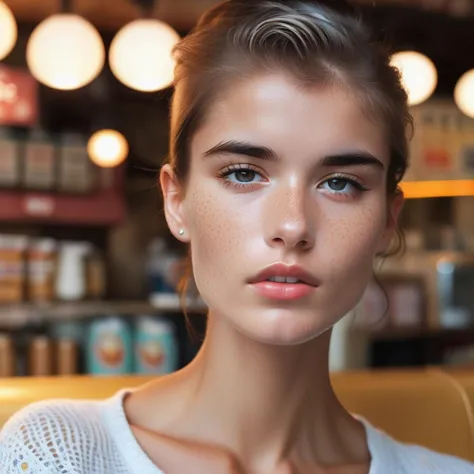 a close up of a woman with a white shirt and a white shirt