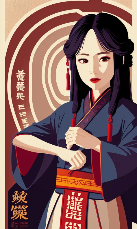 a close up of a woman in a kimono dress holding a knife