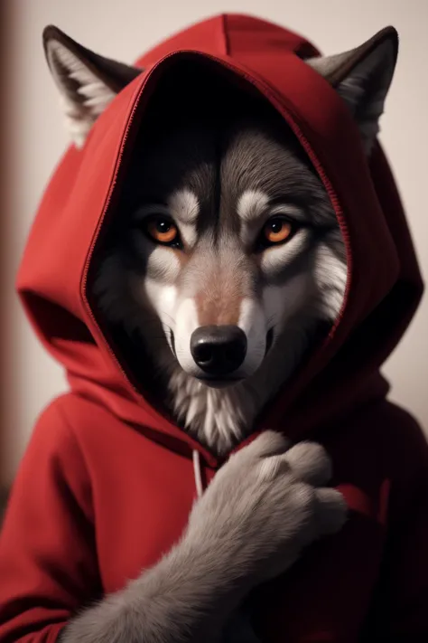 1girl, wolf, little_red_riding_hood, boopable_snoot, photo, full_frame