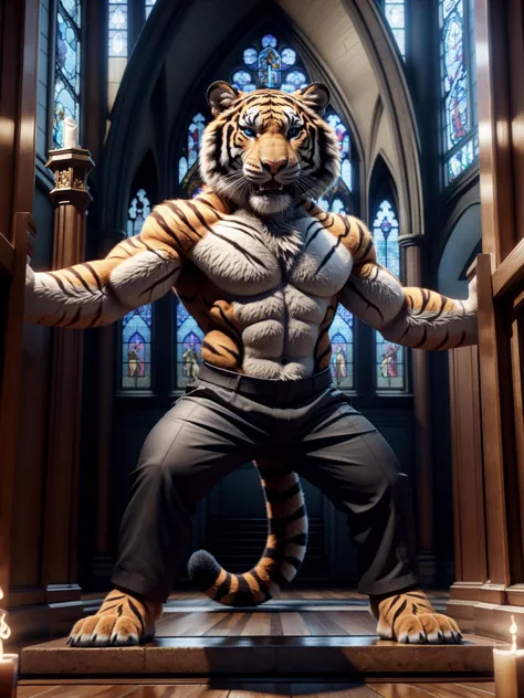 a close up of a statue of a tiger in a church