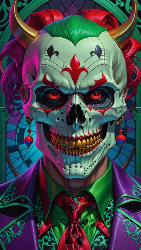 Hyper realistic art skull joker demon concept art portrait by Casey Weldon, Olga Kvasha, Miho Hirano, hyperdetailed intricately ...