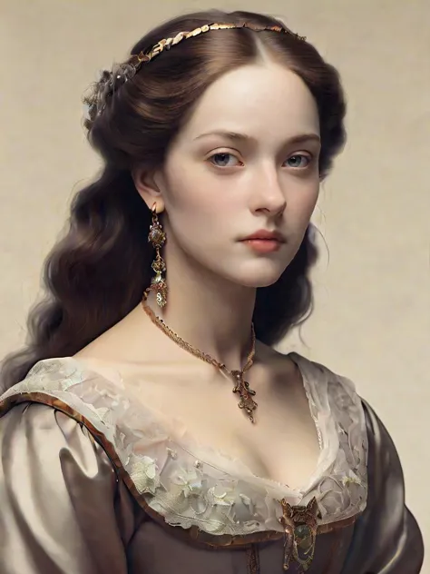 a painting of a woman with a necklace and earrings