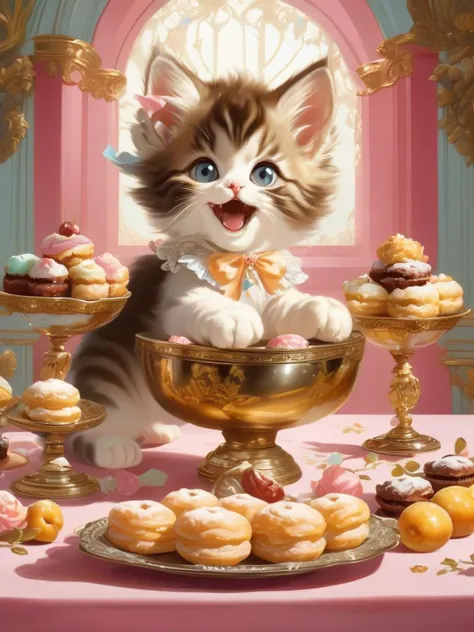 there is a cat that is sitting in a bowl of donuts