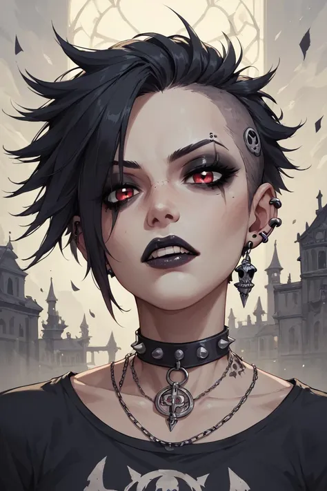 a close up of a person with a gothic look on their face