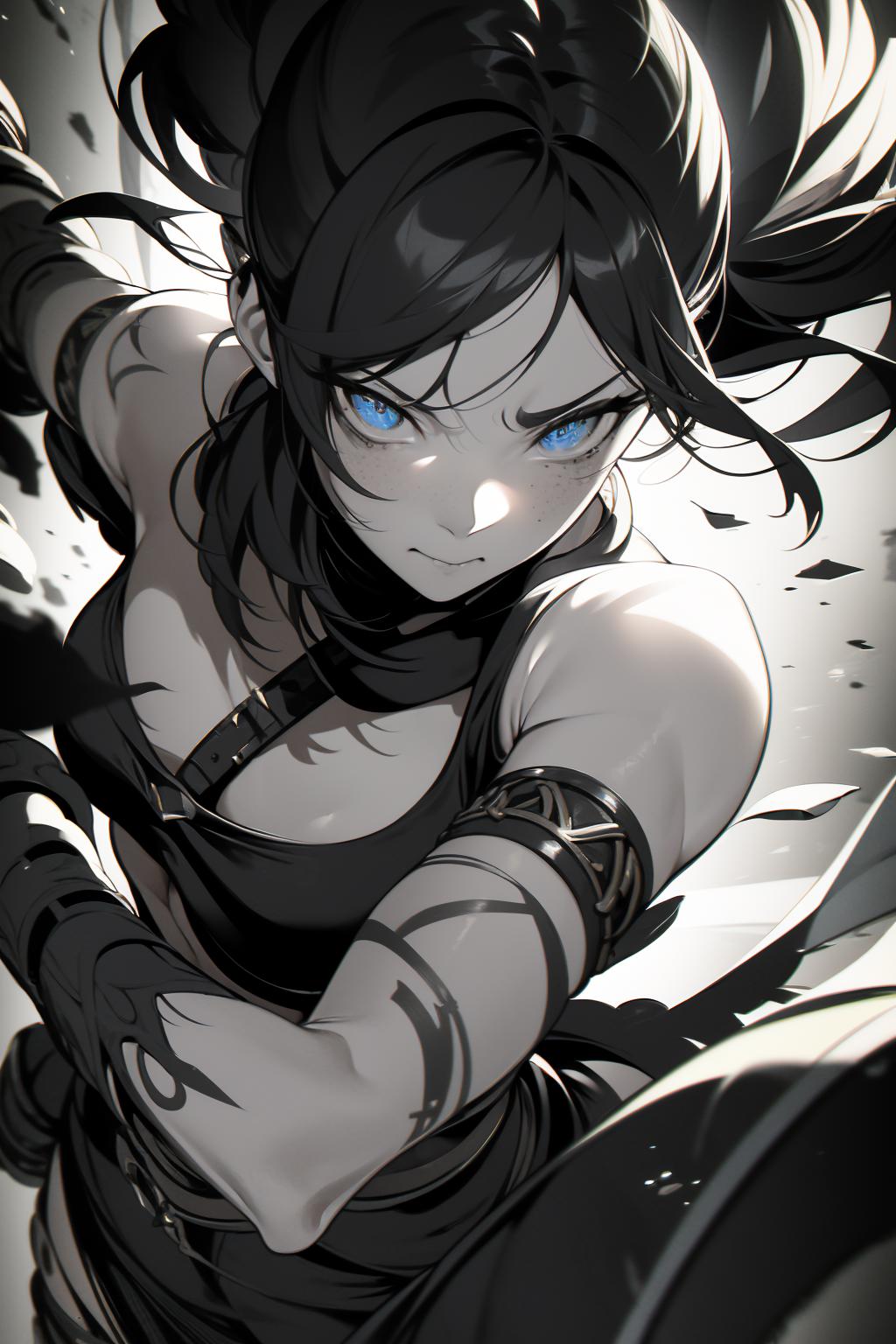 Anime girl with blue eyes and black hair in a black dress - SeaArt AI