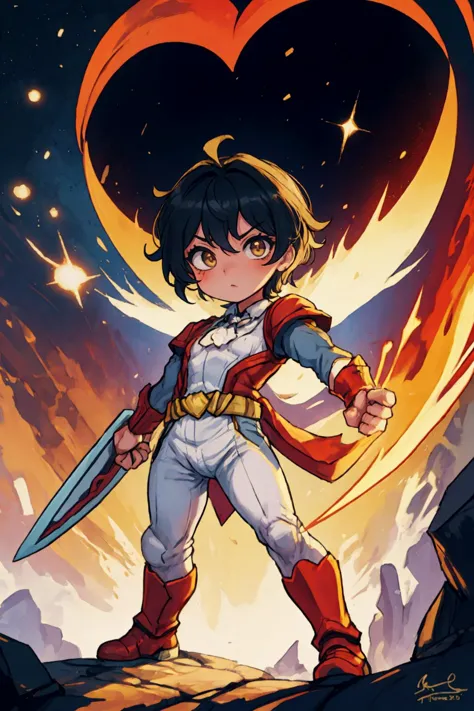 a cartoon image of a girl with a sword and a heart