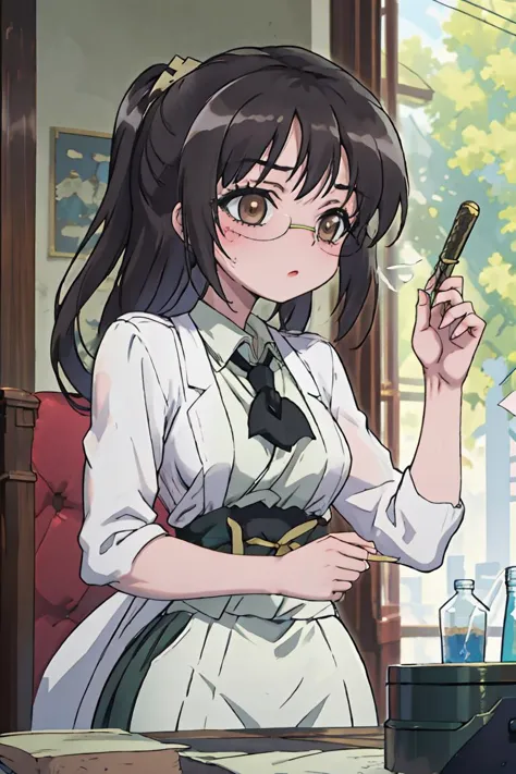 anime girl in a white dress holding a cigarette in her hand