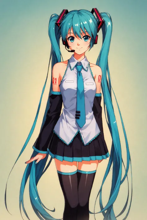 score_9,score_8_up,score_7_up,masterpiece,best quality,
1girl,long hair,solo,hatsune miku,thighhighs,twintails,skirt,detached sl...