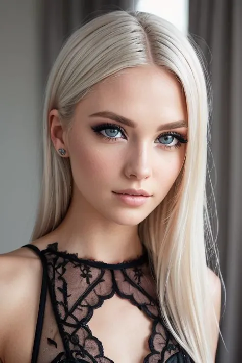 beautiful girl, (([Platinum blonde hair], [prom hairstyle], [evening dress])),  realistic, charming, colorful makeup, long eyela...