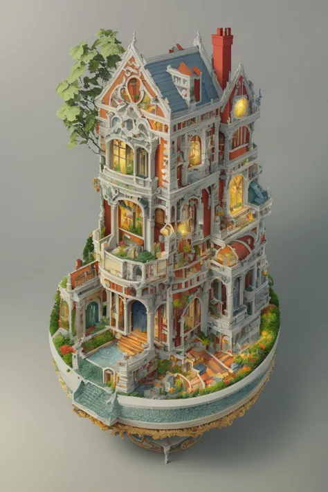 a very tall house with a lot of windows and a fountain