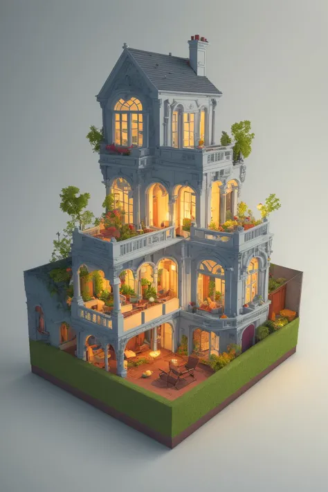 a 3d illustration of a house with a garden on top of it