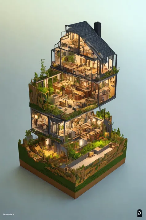 a very tall house with a lot of windows and plants on the roof