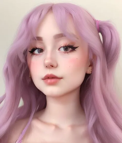 pastel purple hair girl with pink eyes and pink lips