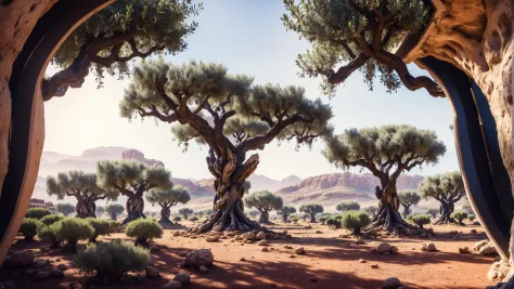 a close up of a group of trees in a desert