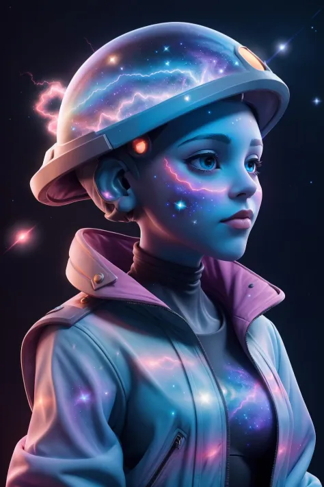 <lora:galaxy_girl:.6> galaxy girl, nebula background, galaxies, glowing, sunshine, chromatic aberration,jacket, helmet