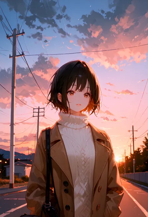 score_9, score_8_up, score_7_up, best quality, source_anime break, 1girl, solo, outdoors, sky, power lines, utility pole, cloud,...