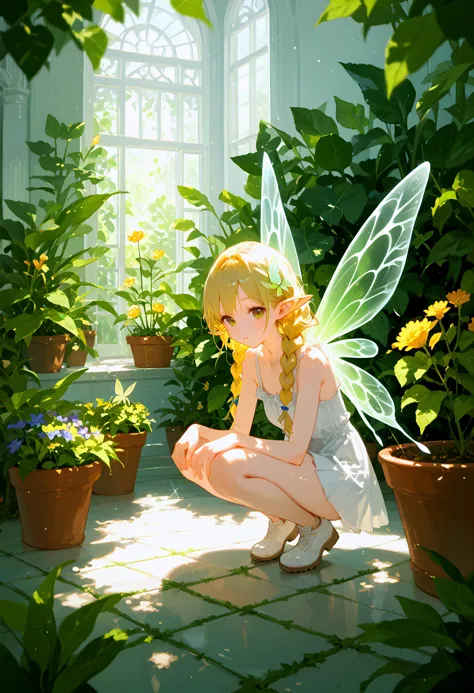 score_9, score_8_up, score_7_up, best quality, source_anime break, 1girl,minigirl,(fairy_wings:1.2),long_hair,hair_flower, blond...