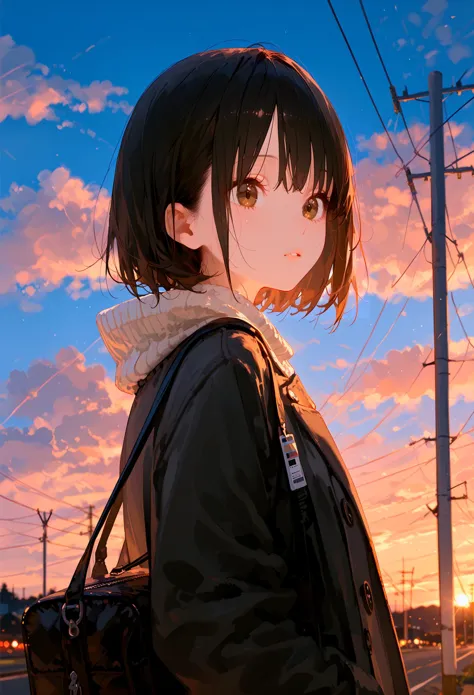 score_9, score_8_up, score_7_up, best quality, source_anime break, 1girl, solo, outdoors, sky, power lines, utility pole, cloud,...