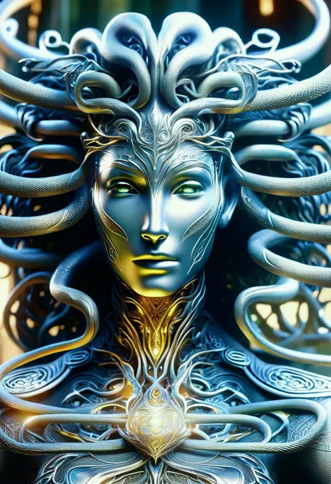 hyper detailed masterpiece, dynamic,awesome quality,DonM3lv3nM4g1cXL magic, ,medusa, female humanoid appearance, powerful dangerous mythical creature, snakes hair, serpentine lower body, coiled, glowing petrifying gaze, scaled stone skin, fierce intimidating expression, wings, magma,spiritual,hot,postmodern,cosmopolitan   