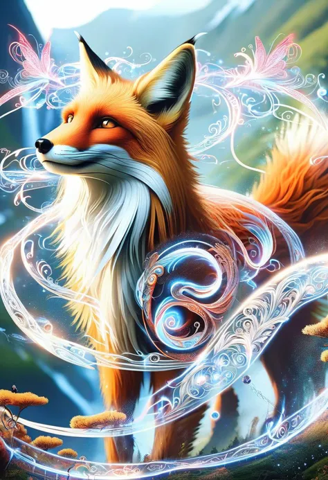 a painting of a fox with a swirl around it