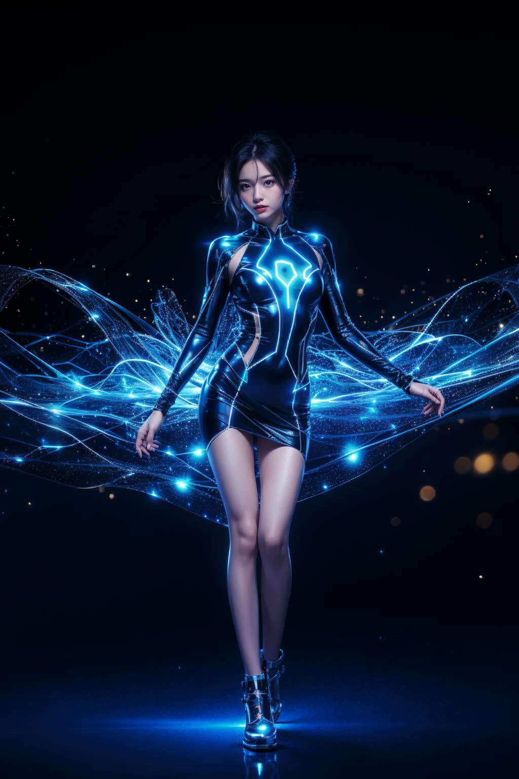 1girl,full body,glowing,light particles,no humans,blue_theme,, masterpiece,best quality,ultra-detailed,