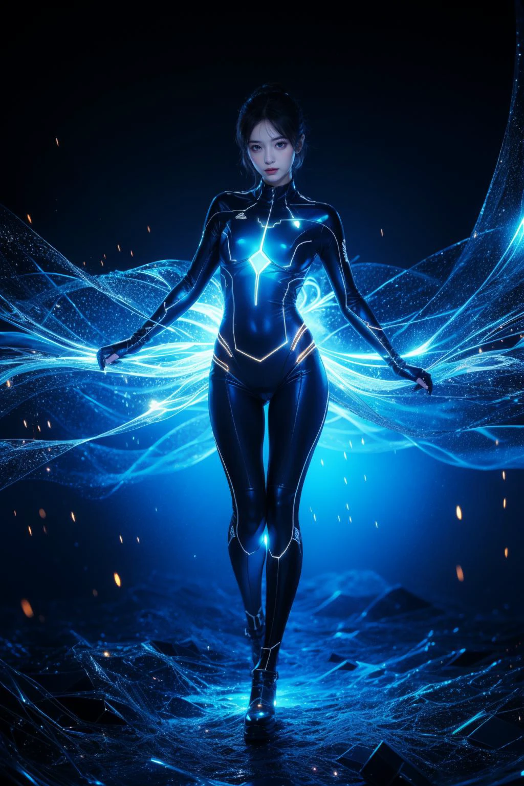1girl,full body,glowing,light particles,no humans,blue_theme,, masterpiece,best quality,ultra-detailed,