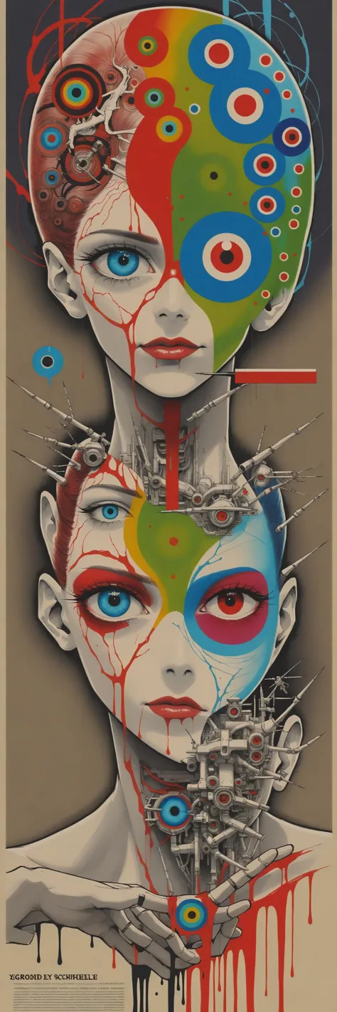 highly detailed <lora:eye_catching:1.65> eye catching psychedelic Movie Poster by director Ridley Scott. Titled: Android. Painte...
