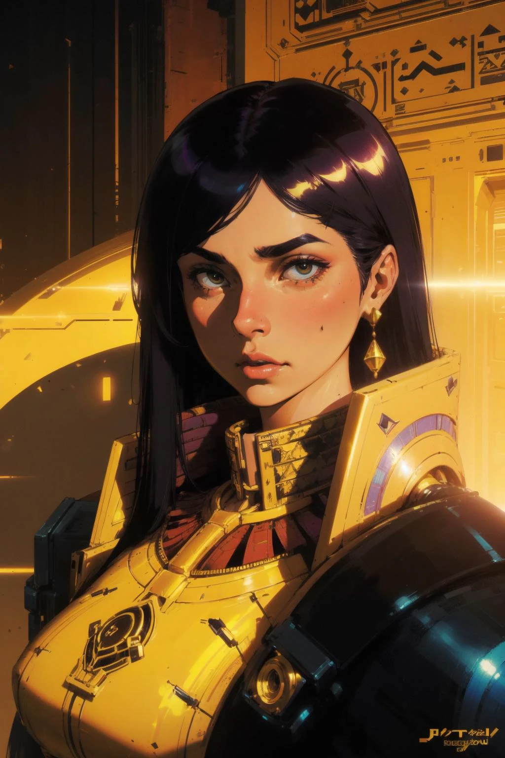 face portrait 1 beautiful woman, golden armor
 complex background, city
futuristic Egypt, detailed,
( methurlant Syd Mead Stephan Martiniere )
high contrast, best shadow, cinematic lighting
hyperrealism, surreal 