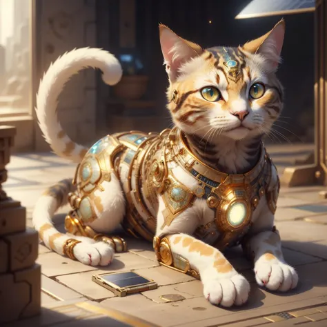 carthagetech ,  scifi,  solar age, gold mosaic , 
 cat