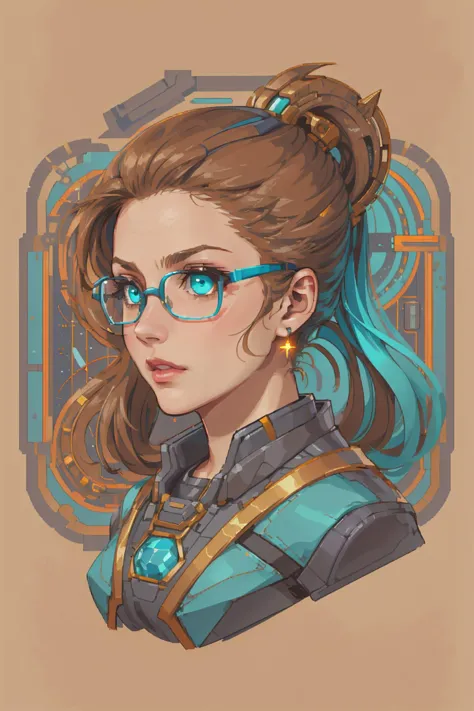 a drawing of a woman with glasses and a blue hair