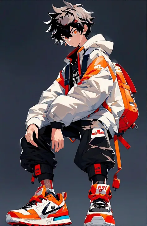 <lora:nijiexpress:0.9>, ((masteepiece,best quality)), letterboxed, 1boy, hood, shoes, sneakers, male_focus, backpack, hoodie, solo, jacket, masterpiece, best quality,