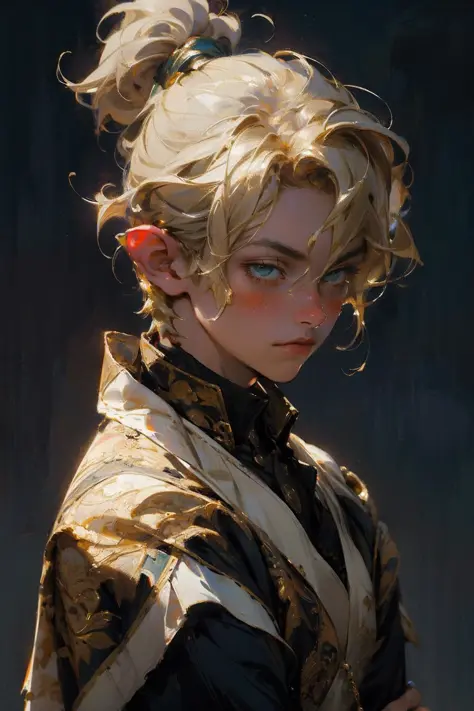 moody lighting, tranquil, calm, glow,masterpiece, best quality,masterpiece, best quality, John Singer Sargent, 1boy, elf prince, blonde ponytail, oil painting portrait, simple background
  <lora:flat2:-0.3>   <lora:nijiexpress:0.9>