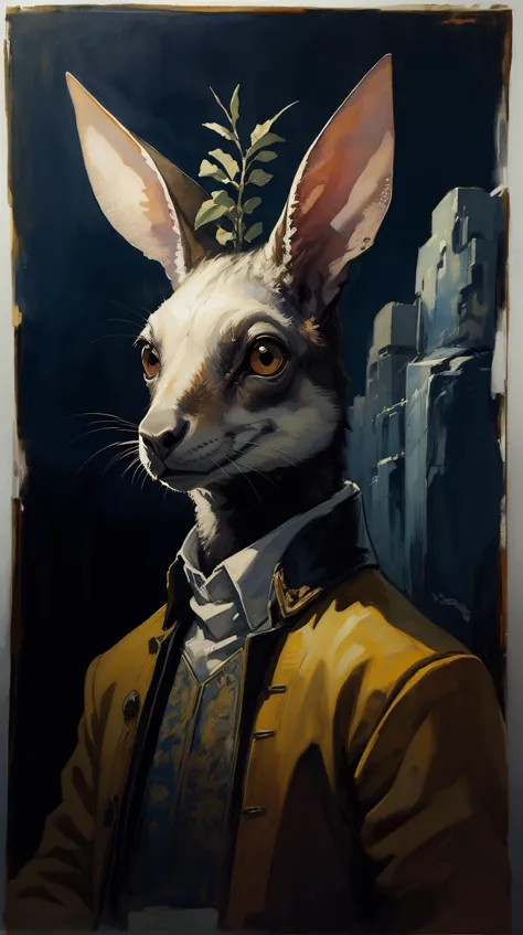 a close up of a painting of a cat wearing a suit