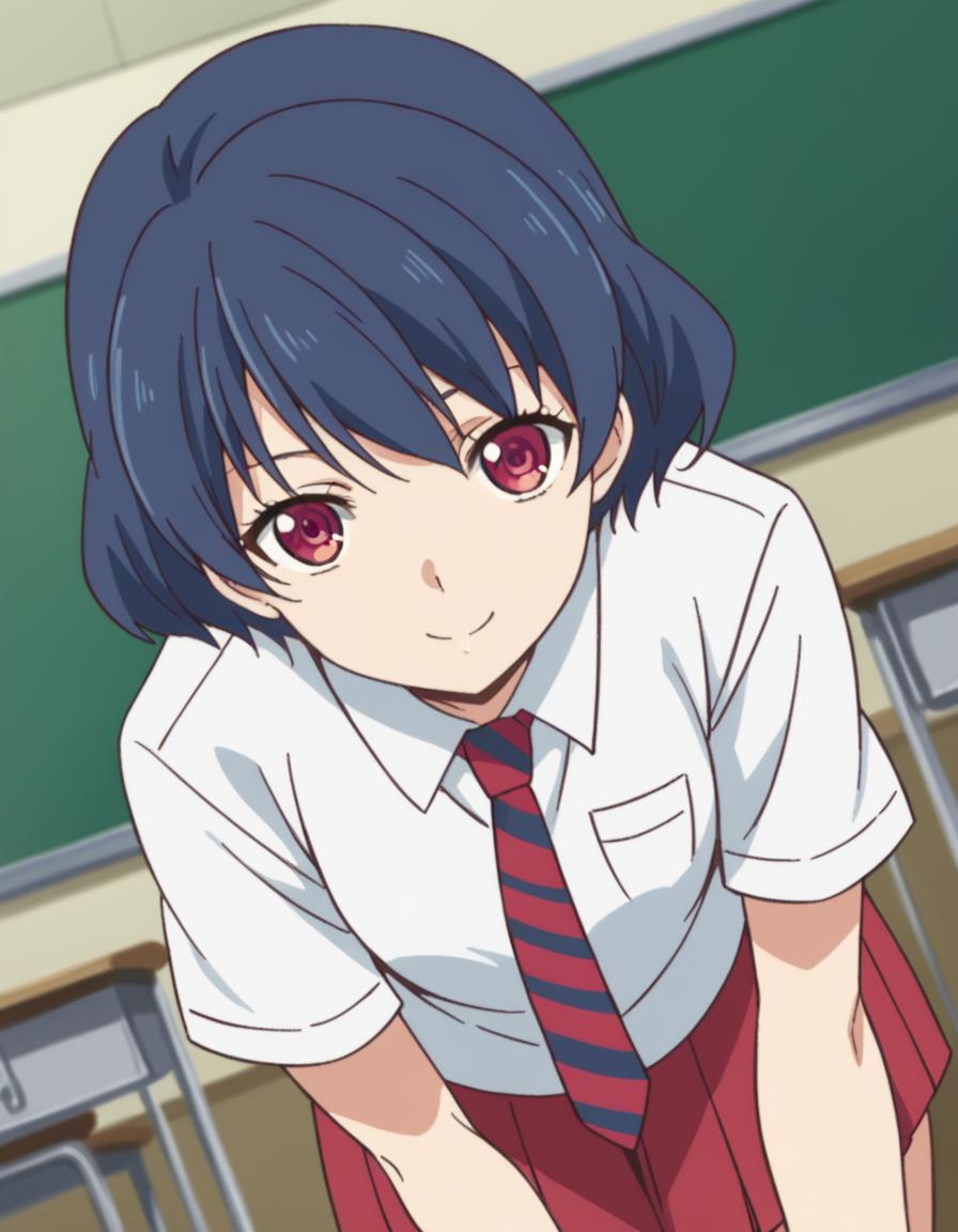 Anime girl in school uniform with red eyes and a tie - SeaArt AI