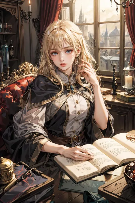 official art, 1girl  in magic school, fantasy, mage, alchemist, detailed background,  <lora:L_RM-BS1:1> <lora:L_RM-BS2:1>