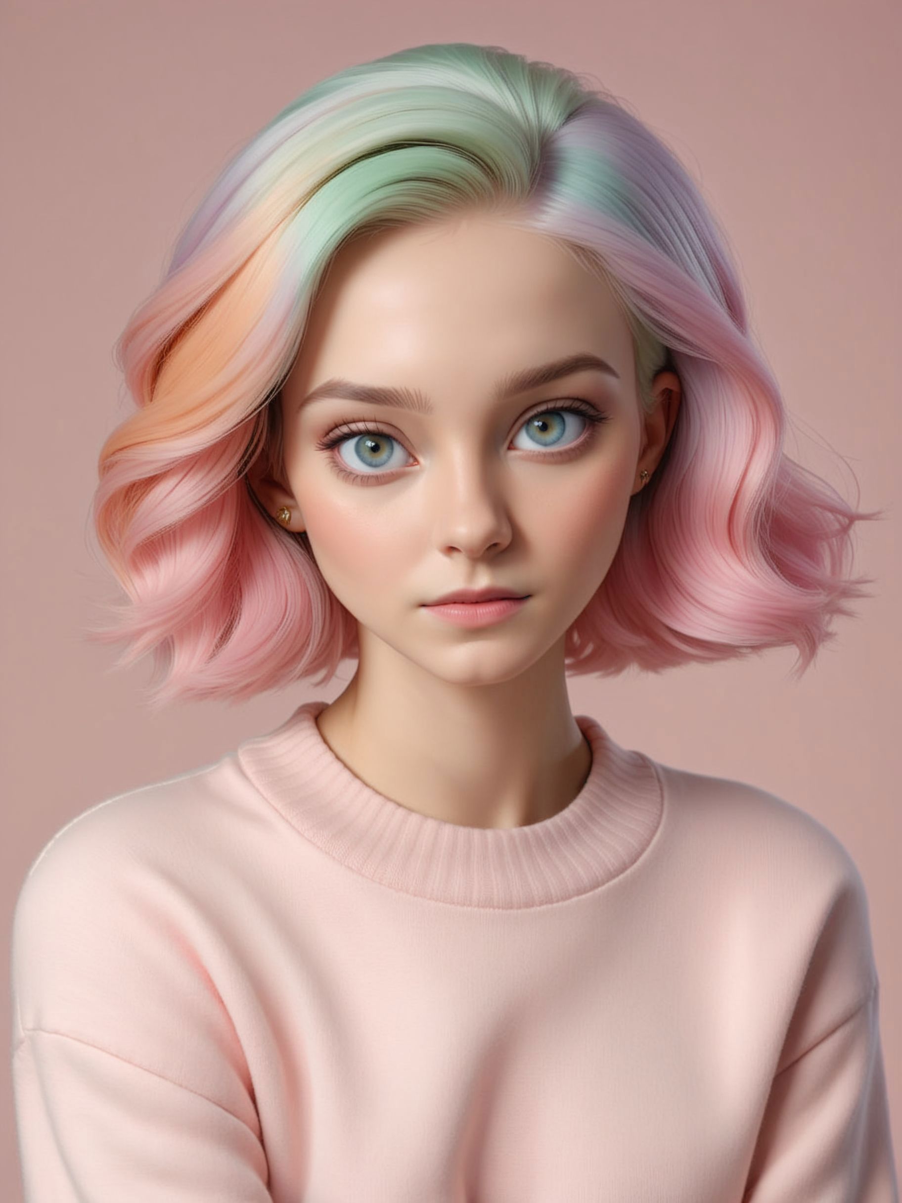 A woman with a pink sweater and a pastey hair - SeaArt AI