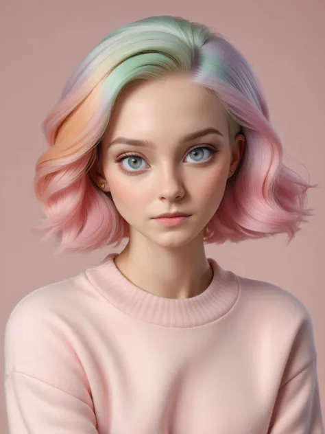 (masterpiece, best quality), Emma Myers woman, pastel color hair, studio background,  pink sweater, <lora:Emma Myers woman v1a:0...