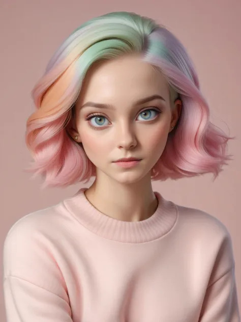 (masterpiece, best quality), Emma Myers woman, pastel color hair, studio background,  pink sweater, <lora:Emma Myers woman v1a:0.6>