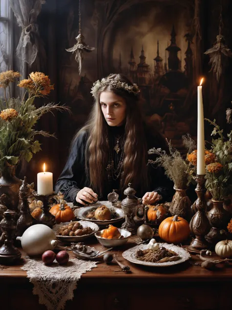 photorealistic, detailed digital illustration of a <lora:RPGWitchXL:0.7> witch , Victorian dining room with elegant tableware in the background <lora:xl_more_art-full_v1:0.4>,  <lora:EnvyStudioPortraitXL01:0.8>, <lora:EnvyBorealXL01:0.7>